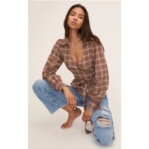 Marissa Webb Mia Lightweight Flannel Wrap Balloon Sleeve Sweater Blouse Small